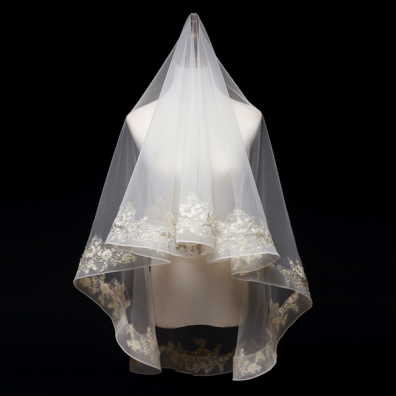 Light Champagne Colored Lace Trim Wedding Party Personalized Cover Face Bridal Veil