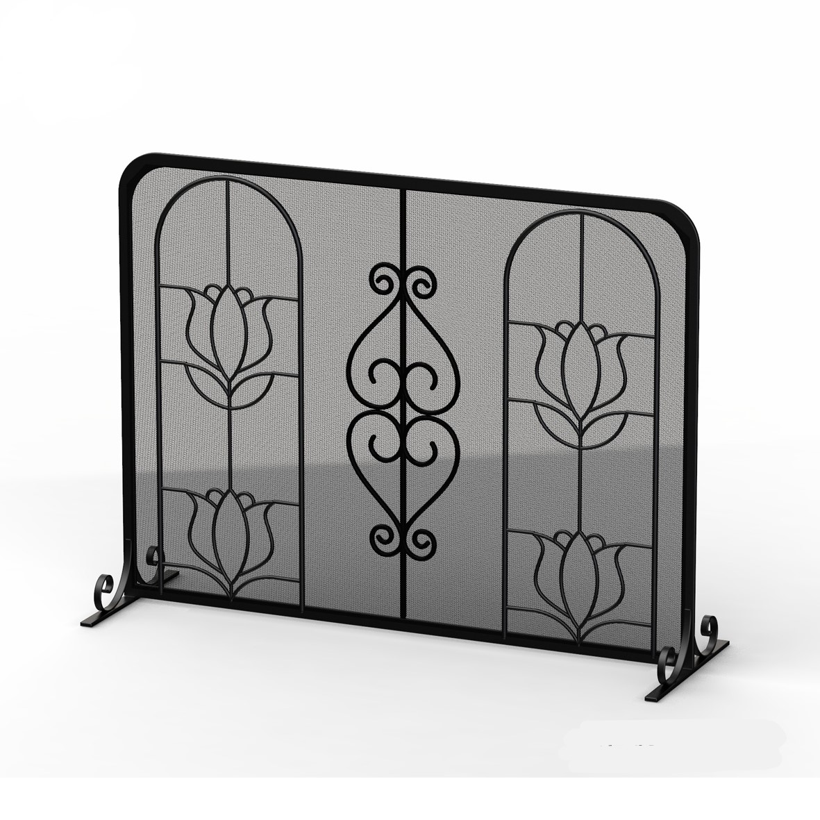 Modern Free Standing Single Panel Fireplace Screen Durable Beauty Pattern Metal Mesh Fireplace Screen for Indoor