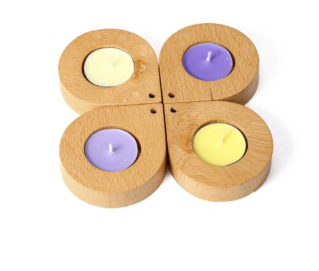 Custom Heart Shape Creative Beech Wood Wooden Tealight Candle Holder