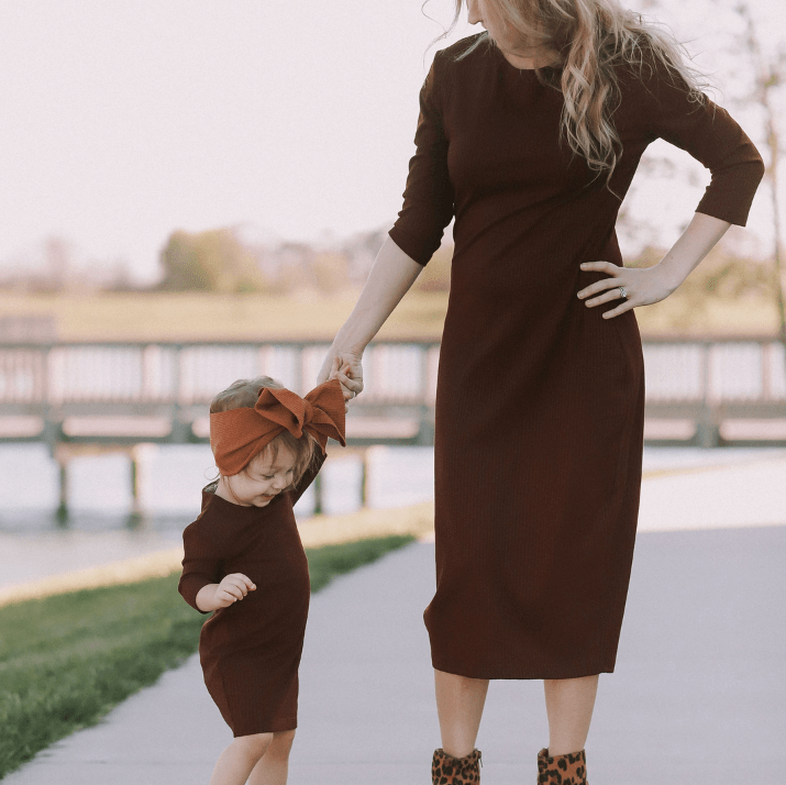 Family Matching Clothes Casual Dress Mom and Daughter Ribbed Knit Dresses Fall Mommy and Me Outfits