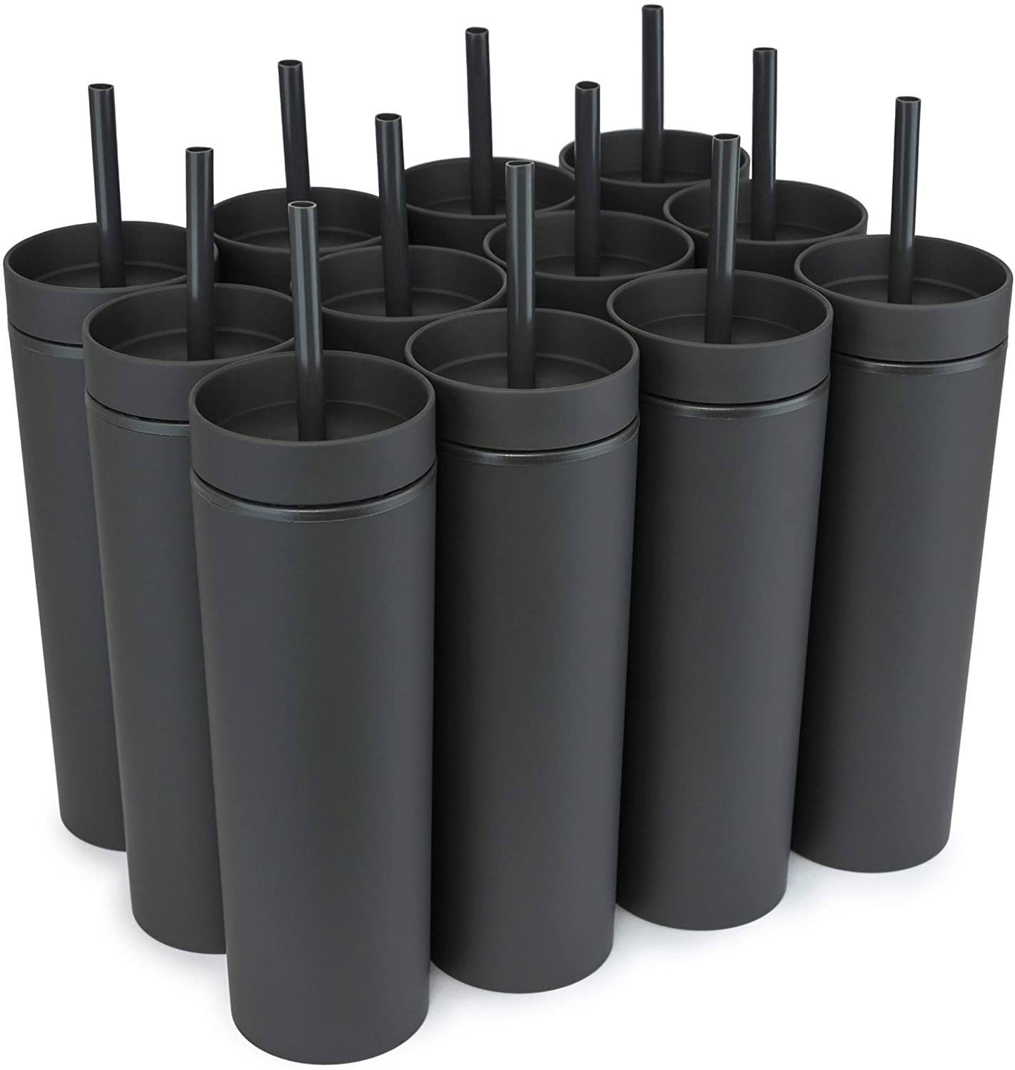 16oz Whole Matte Acrylic Skinny Tumbler Double Wall with Lid and Straw Mug Insulated Reusable Tumbler Plastic Cups