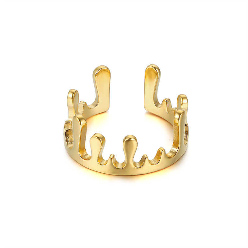 Geometric Lava Texture Ring Small Crown Opening Adjustable Ring Couple Fashion Ring Stainless Steel Trends Jewelry Wholesale