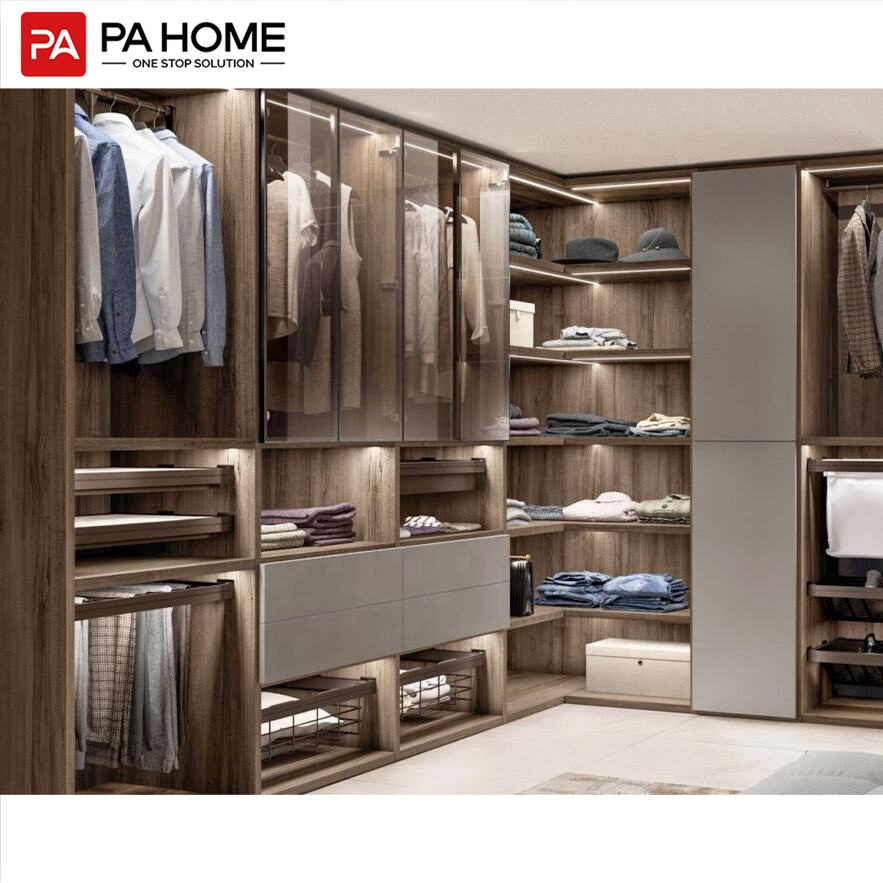 PA bedroom furniture modern design glass door wooden wardrobe walk in closet