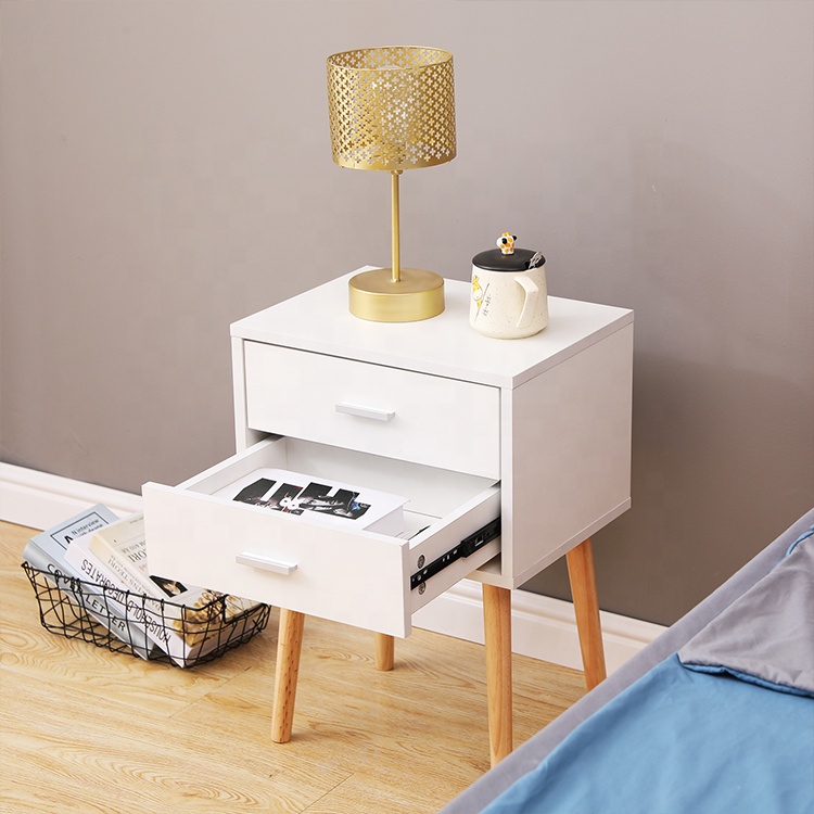 Modern Style Bedside table Living Room Bedroom Furniture Side Table 2-drawer Wood Nightstands