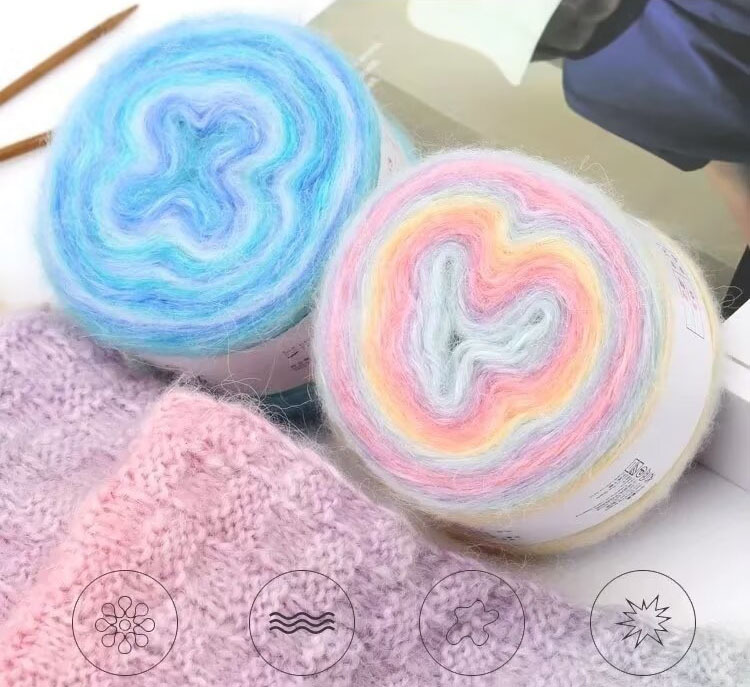 Gradient mohair dyed cake yarn hand woven DIY scarf sweater hat doll yarn