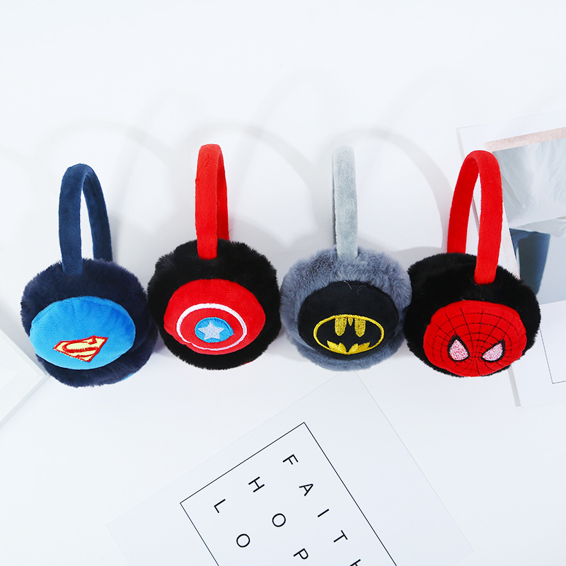 Cartoon Ear Muffs for kids Winter Ear Warmers Covers for Cold Weather Behind the Head Style Black Fleece Earmuffs for children