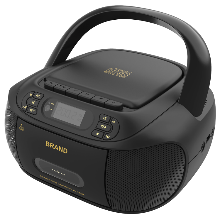 Модный дизайн, черный портативный cd-плеер boombox, fm-радио, музыкальный аудиоплеер