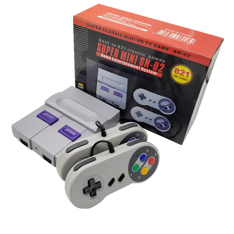 Новинка 2021, Классическая Ретро консоль для видеоигр SUPER MINI SNES Fc, Игровая приставка для телевизора, 821 встроенных игр с двумя геймпадами