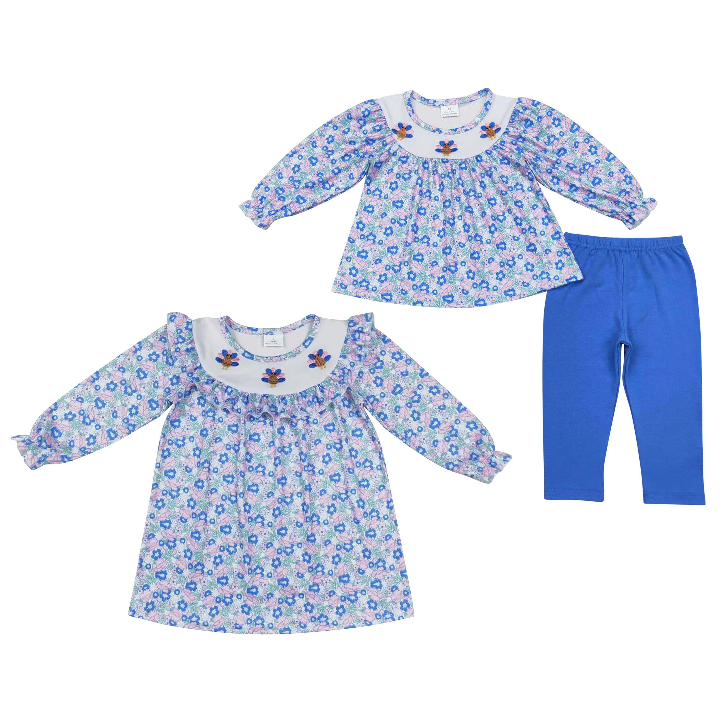 Thanksgiving Day Turkey flower little girls 2 pieces outfits kids dress new styles wholesale sister baby girl clothes