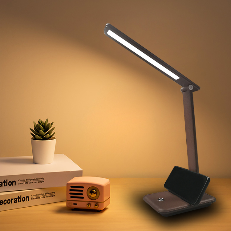 Stepless Dimming Foldable Eye Protection Study Light 3-step CCT Adjustable LED Desk Table Lamp With Phone Holder