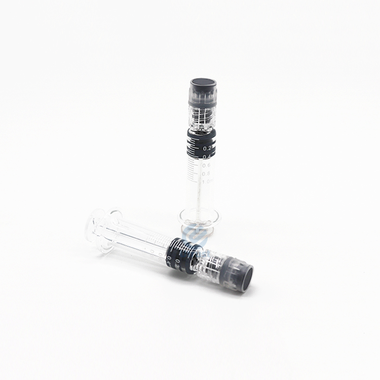 Пользовательский логотип упаковки 1 мл luer lock cbd масло дистиллят стеклянный шприц