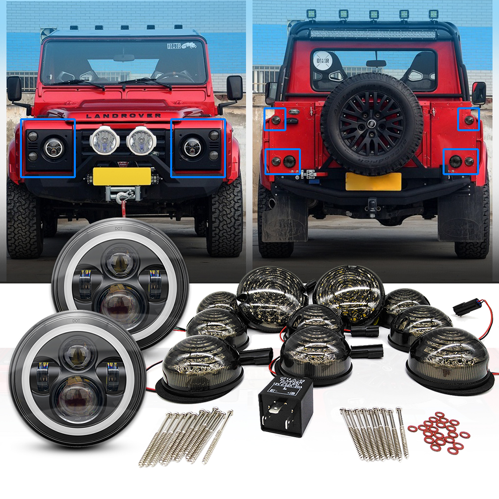 DOT EMARK для Land Rover Defender 7 дюймов LED фары 10 шт. Led обновление передвижной лампой с возможностью прикрепления на спереди и сзади индикатор хвост останавливает положение