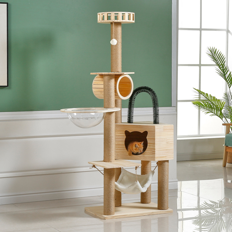Deluxe Modern Cat Condo Tower, Multifunction Cat Tree with Scratching Post, Deluxe Solid Wood Furniture