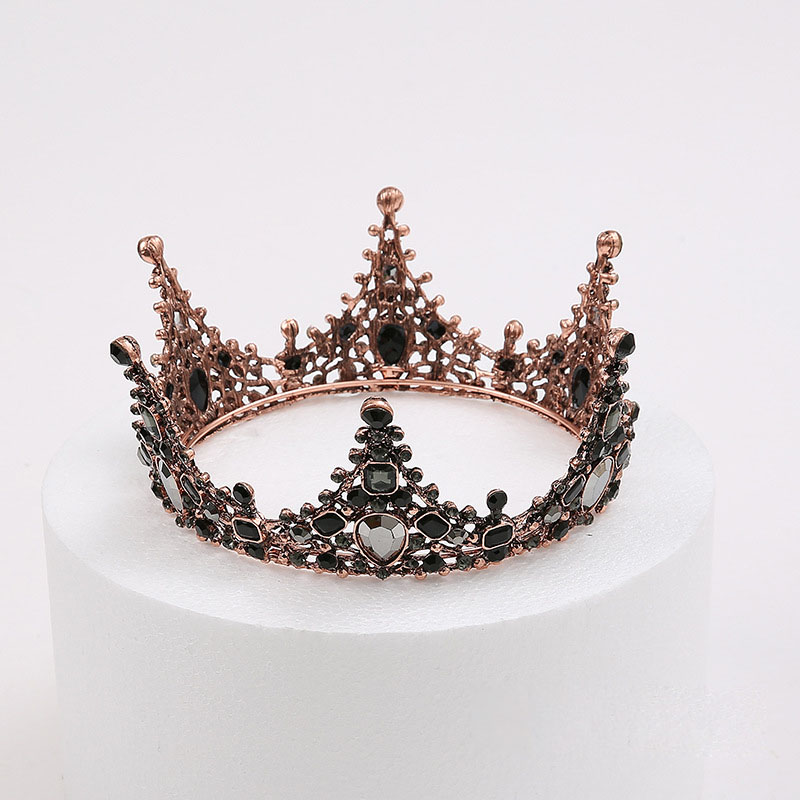 Qushine Women Rhinestone Tiaras Black Crystal Birthday Retro Queen Crown For Bride Wedding Hair Jewelry