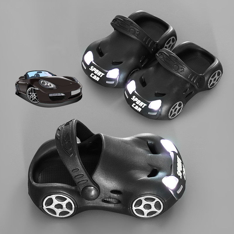 Children's Summer Cool Car Cartoon Design Clog Kids Boy Led Light Garden Sandals Baby Boy Beach Sports Car Sandals Slippers