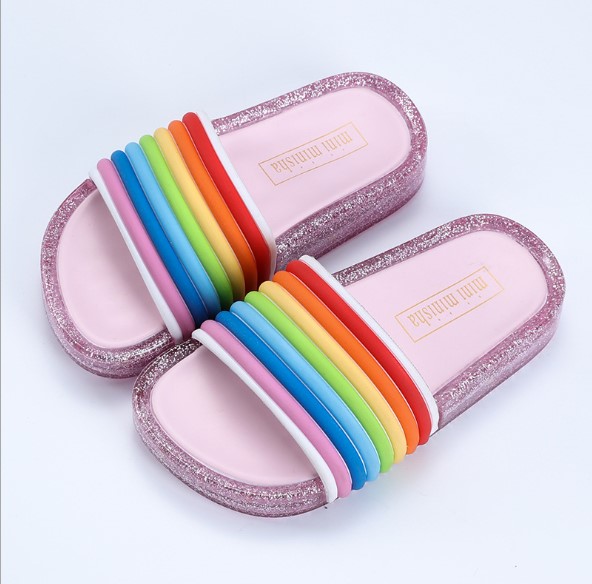 2021 children's sandals rainbow shoes baby cool slippers unisex summer outdoor slippers flash lamp jelly girl princess shoes