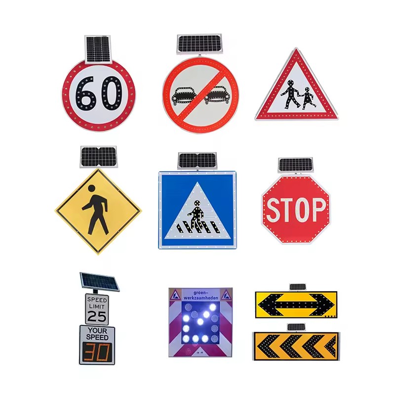 Traffic Reflective Blinking Solar Powered LED School Bus Stop Arrow Signal Metal Road Construction Safety Warning Signs
