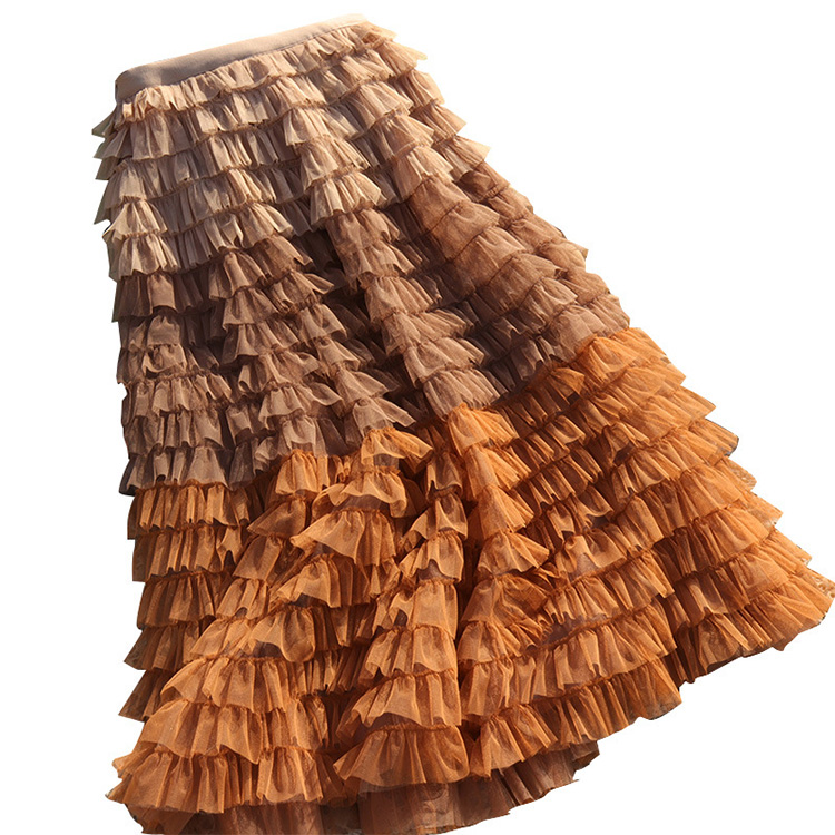 The new 2021 spring and autumn long skirt women's gradient color printed skirt cascading ruffled flowers casual long wome Skirts