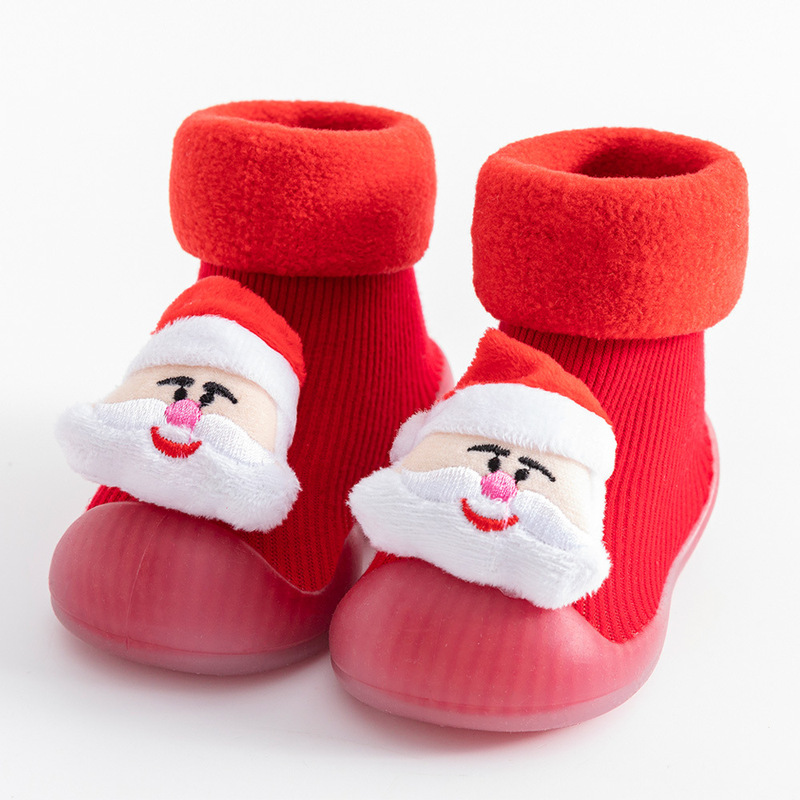 2021 Christmas Baby Shoe Socks With Bowknot Toy Terry Thick Winter Anti Slip Rubber Sole Shoe Socks