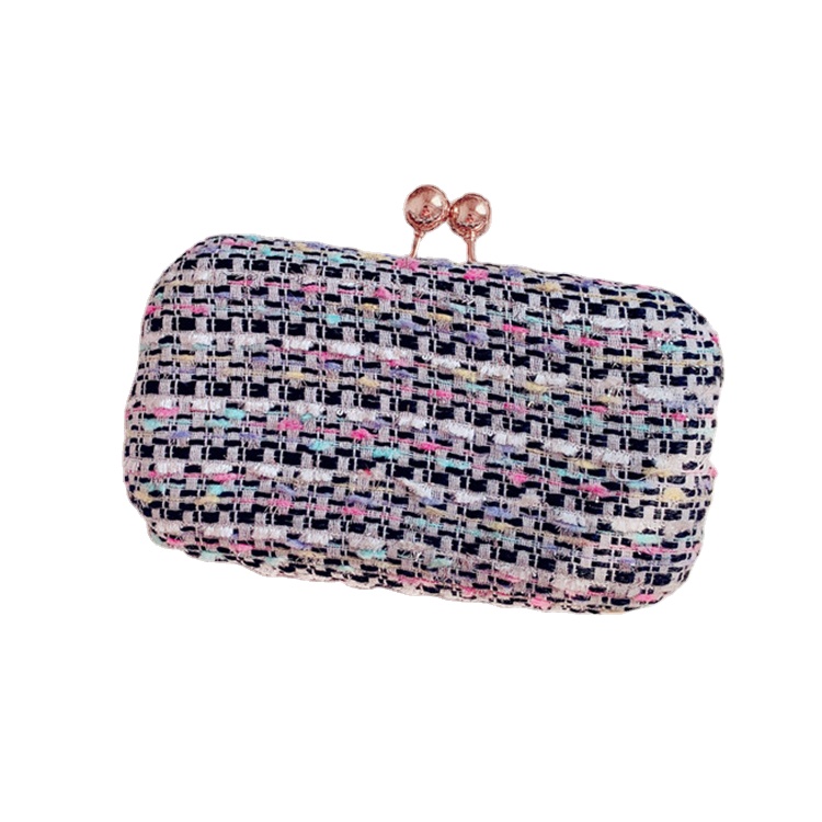 Woolen Small Female Clip Buckle Box Dinner Chain Dress Cheongsam Clutch Evening Bag