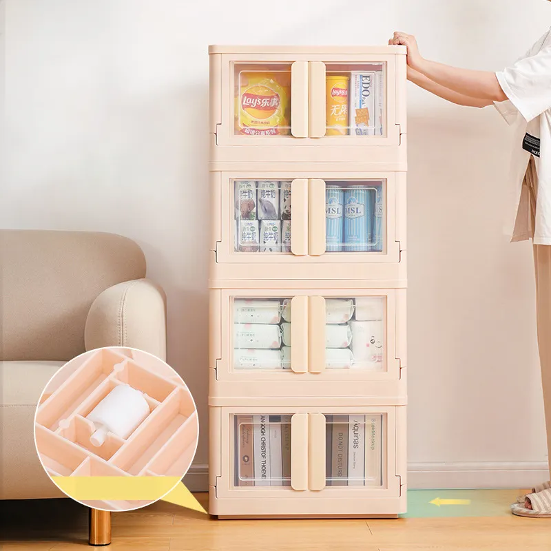 Useful 32L 72L Stackable Common Use Snacks Clothing Sundries Books Double Door Bookcase Storage Bin for Kids Children