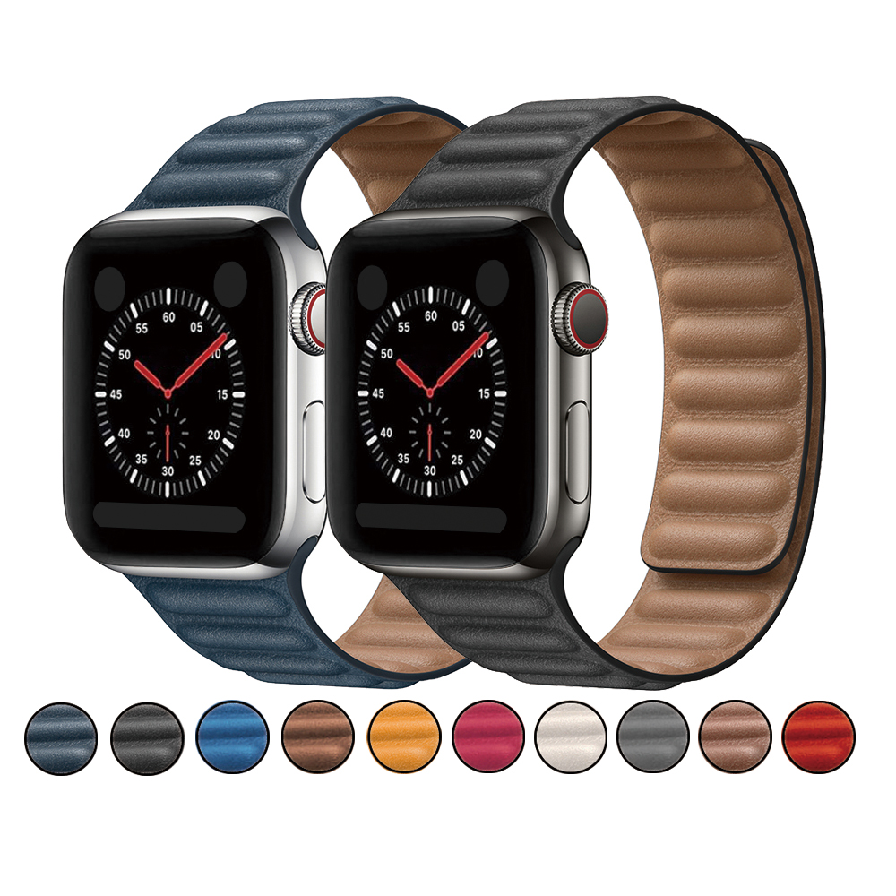 Ремешок кожаный для Apple iWatch 42 мм 44 мм, магнитный соло-браслет, оригинальный браслет для Apple iWatch 7 41 мм 45 мм