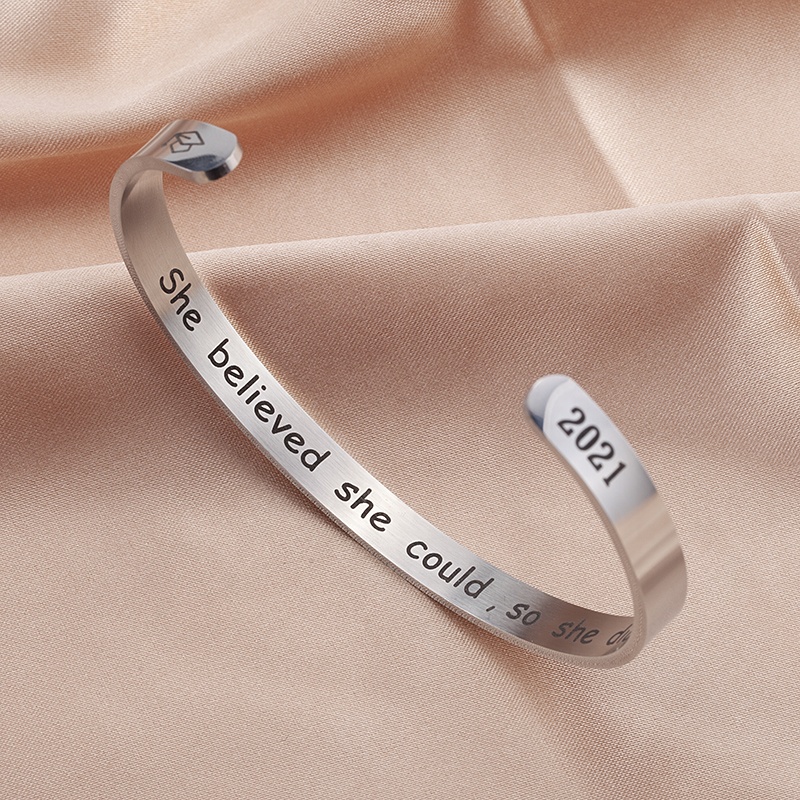 Personalized Christmas Gifts Stainless Steel Custom Engraved Wide Cuff Bangle For Women Men