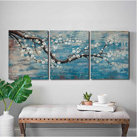 3 шт. Wall Art Ручная роспись оформлена цветок картина маслом на холсте галерея завернутый Декор темно-синего цвета