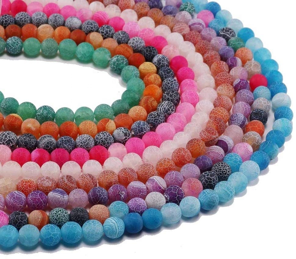 4-12mm Matte Gemstone Loose Beads,Weathering Agates Multicolor Crack Beads,Round DIY Loose Beads