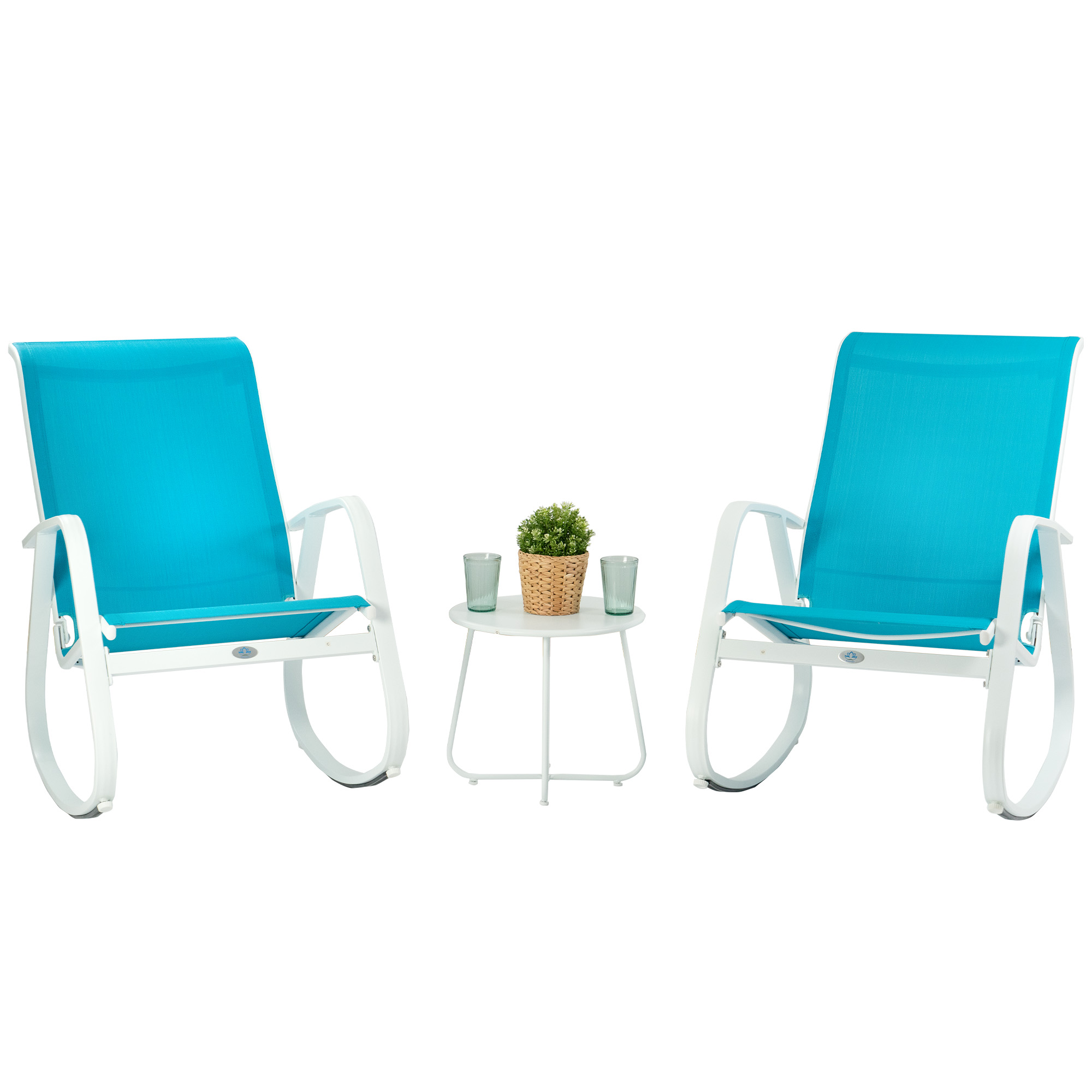 Modern Style Blue Aluminum Textilenes Garden Rocking Chair Set Comfortable Outdoor Furniture for Living Room Hotel Outdoor