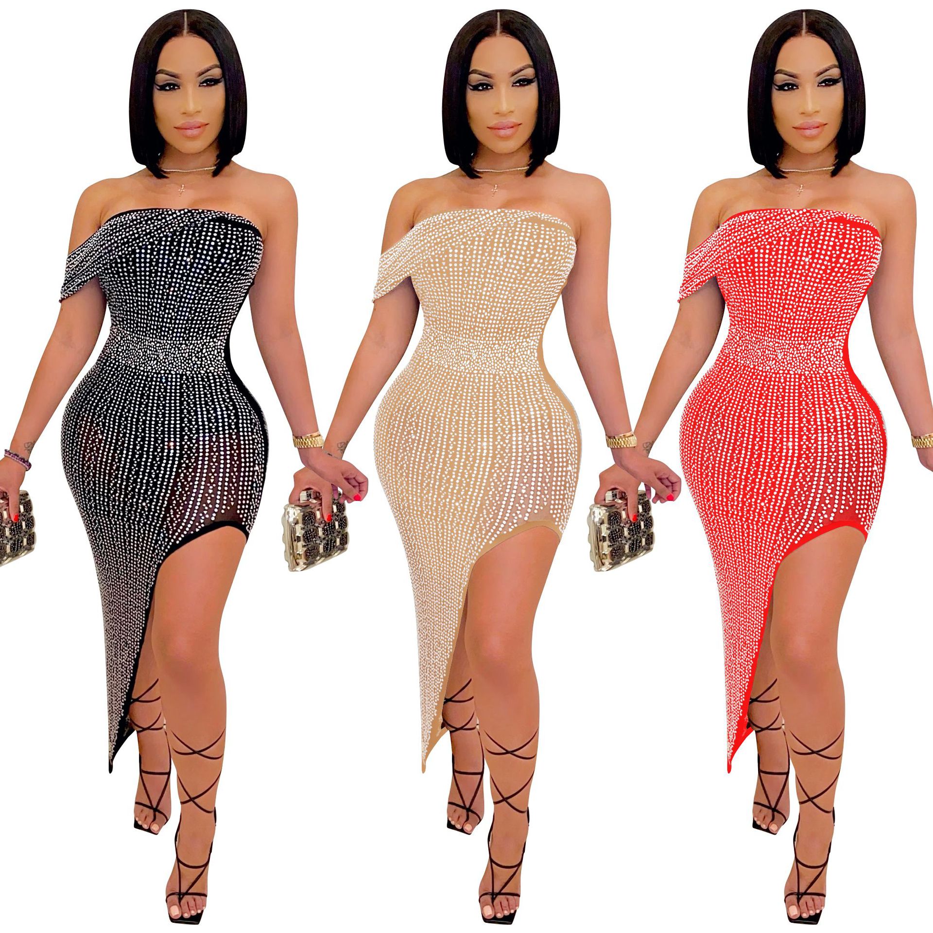 Hot drilling 2021 tube top evening dress women cheap mini party party prom dresses