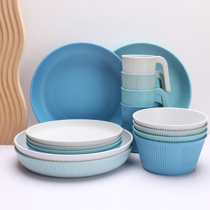 BOLAND 32 Piece Dinnerware Set Portable Tableware Creative Gift Set Wheat Straw Bowl Cup Plate
