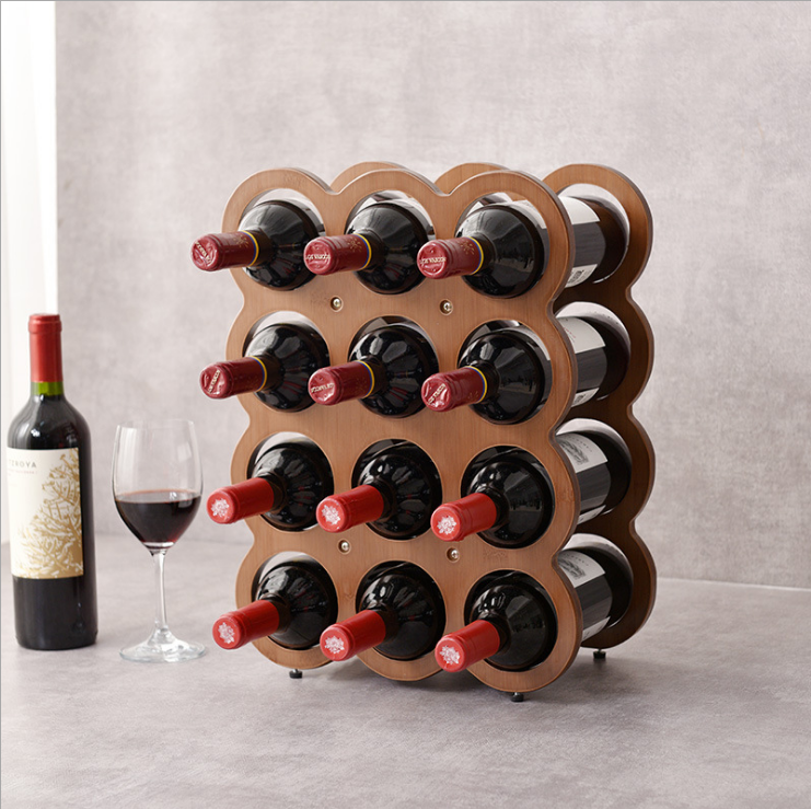 Hole Bottle Bamboo Wine Rack Round Modern and Classic Style Design For Easy Free Standing Table Top Storage Wine Racks