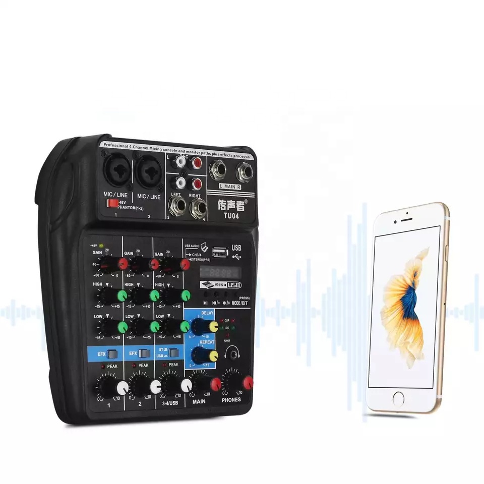TU04professional BT микшерная консоль запись 48В монитор AUX Пути Плюс эффектов 4 каналов аудио микшерный пульт с USB