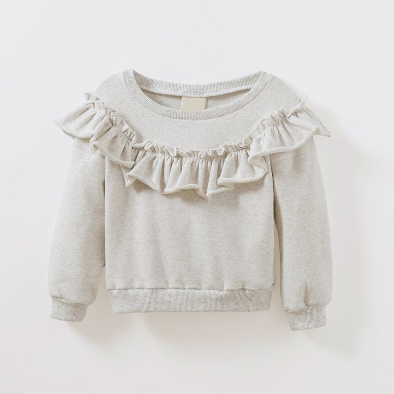 RTS Items Stock Spring and Autumn New Type of sweater Long Sleeve T-shirt Girl's Round Neck Ruffle Top Clothes