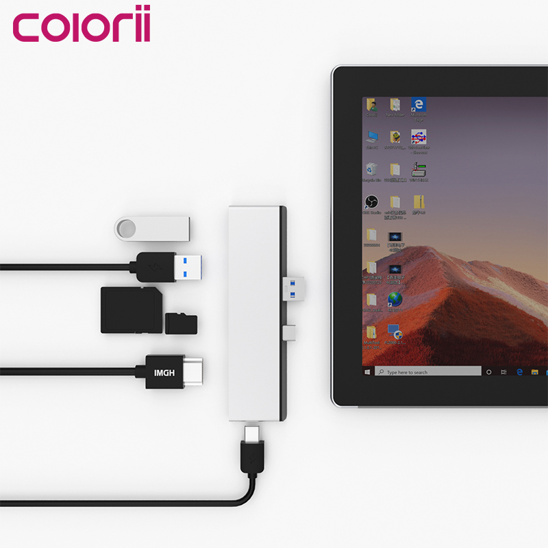 Colorii SC01 Кабель с разъемом USB типа C док-станция для поверхности к HDMI USB SD TF разъем для наушников многопортовый адаптер для Microsoft Surface pro 7 (серебро)