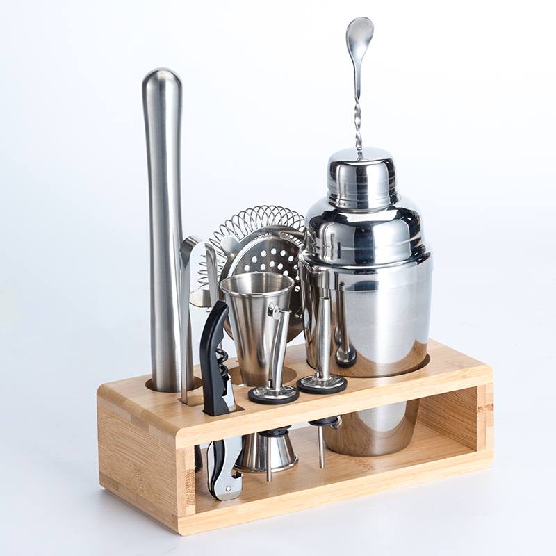 Gife set Bartender Kit and Bar Tool Set with Bamboo Base Bar stainless steel cocktail shaker set