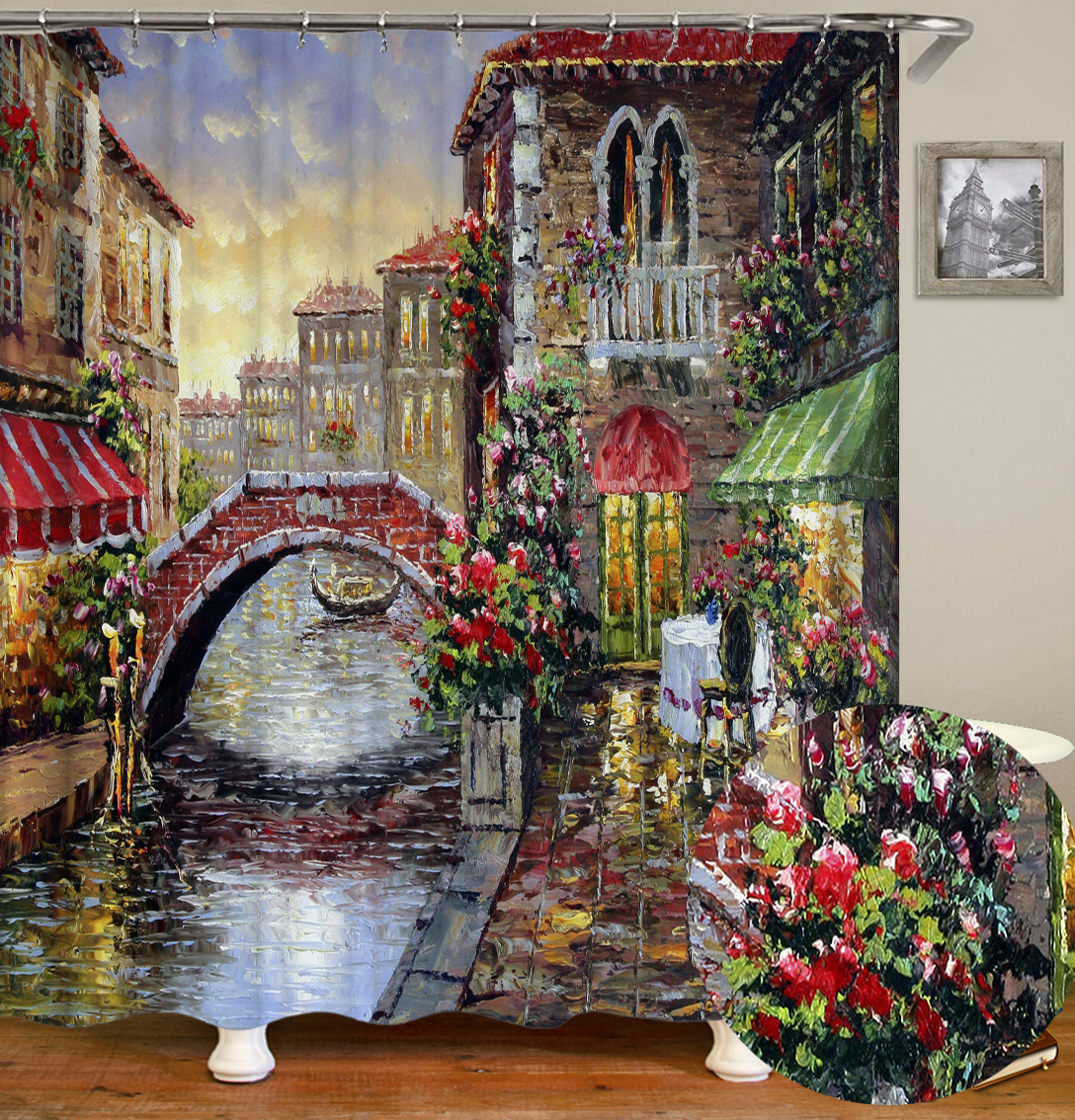 Customized fancy design waterproof print bathroom shower curtain