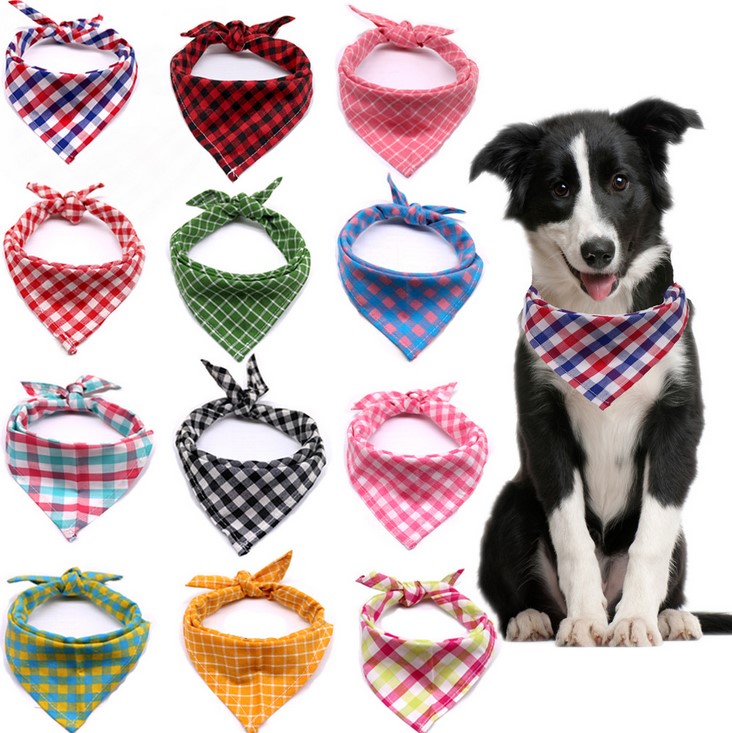 Wholesale Pet Washable Triangle Plaid Pet Bandanas Adjustable Dog Scarf Bandana