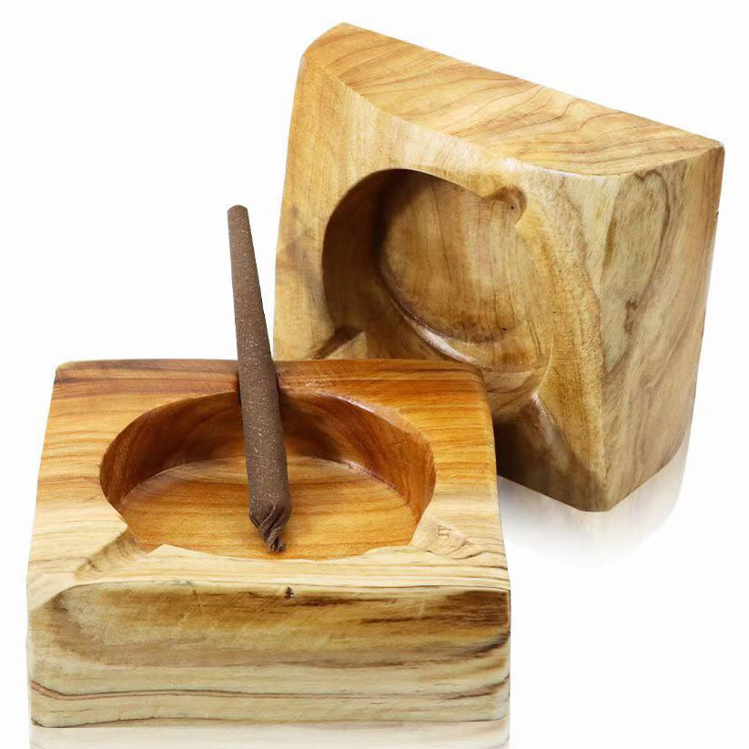 Wholesale Unique Tobacco Herbal Herbs Spice Wooden Ash Tray Smoking Accessories Gift Handmade Wood Decorative Cigar Ashtray