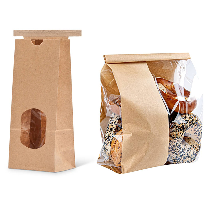 Japanese window corner sharp rounded gusset block pointed pinch square v shape flat bottom kraft paper bag with tin tie for food