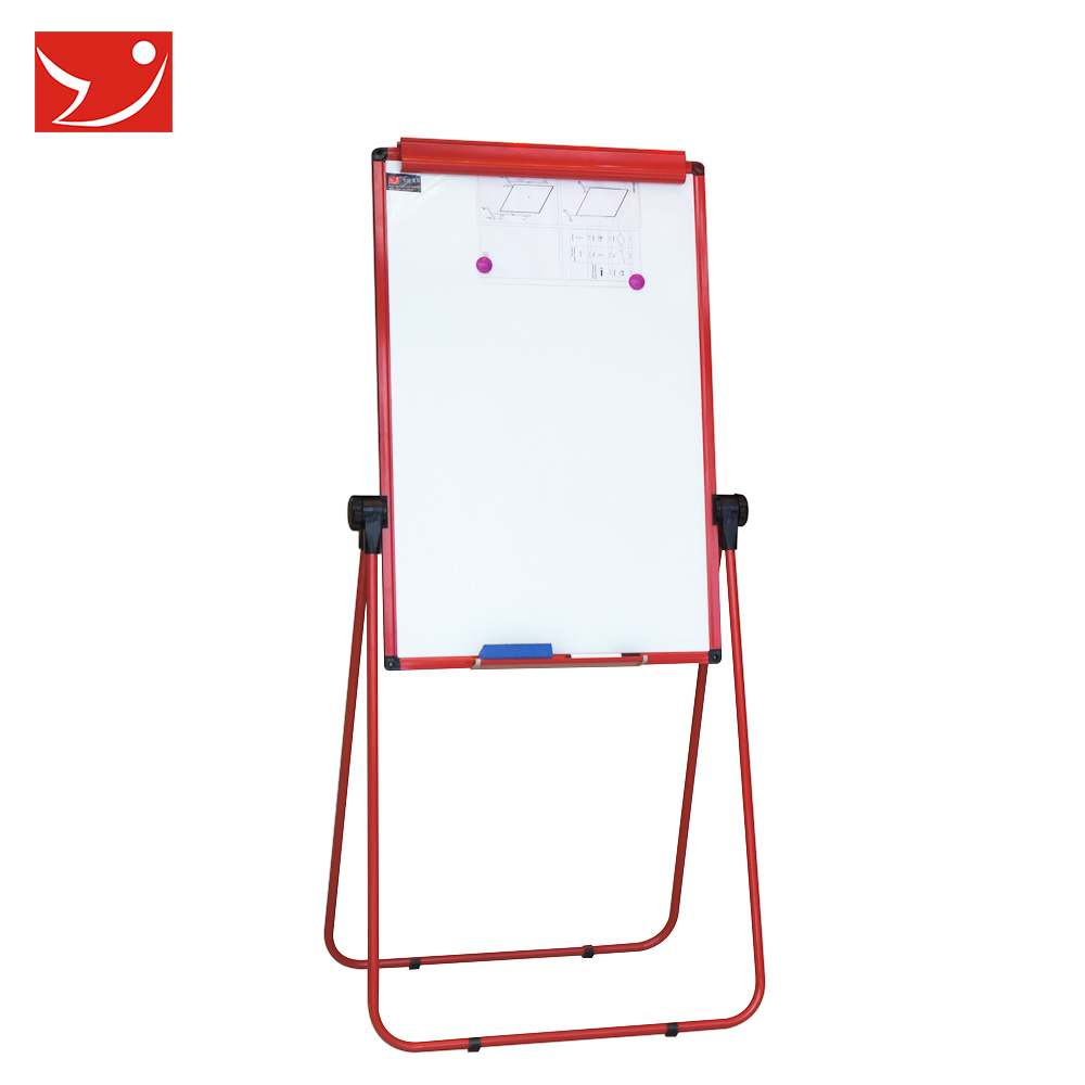 Foldable flip chart dry erase board with red color sturdy steel stand leg easel