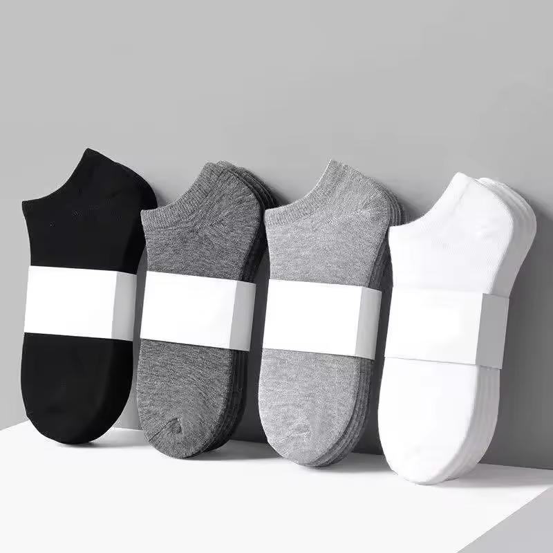 Customize Logo Men's Polyester Boat Socks New Style Black White Grey Business Men Stockings Soft Breathable Summer for Male