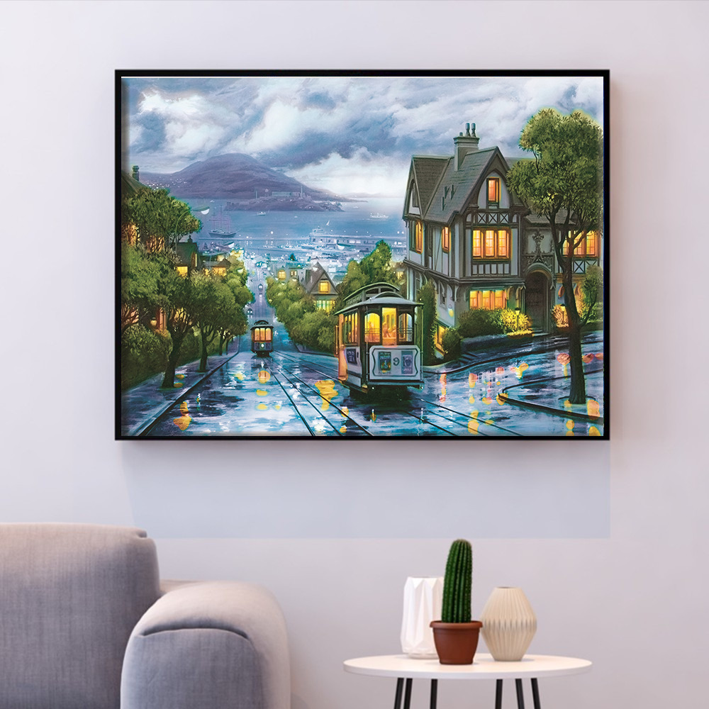HUACAN Scenery Cross Stitch Kit Embroidery Cotton Thread House Mosaic Painting Dropshipping DIY Needlework 14CT Home Decoration