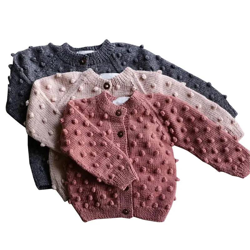 Fall Spring kids clothing Knitted Baby Girls cotton soft solid sweater cardigan