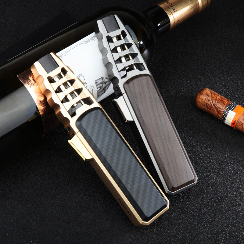 Мощная креативная металлическая Бутановая Зажигалка, кухонная горелка с синим пламенем, ветрозащитная Зажигалка для сигар