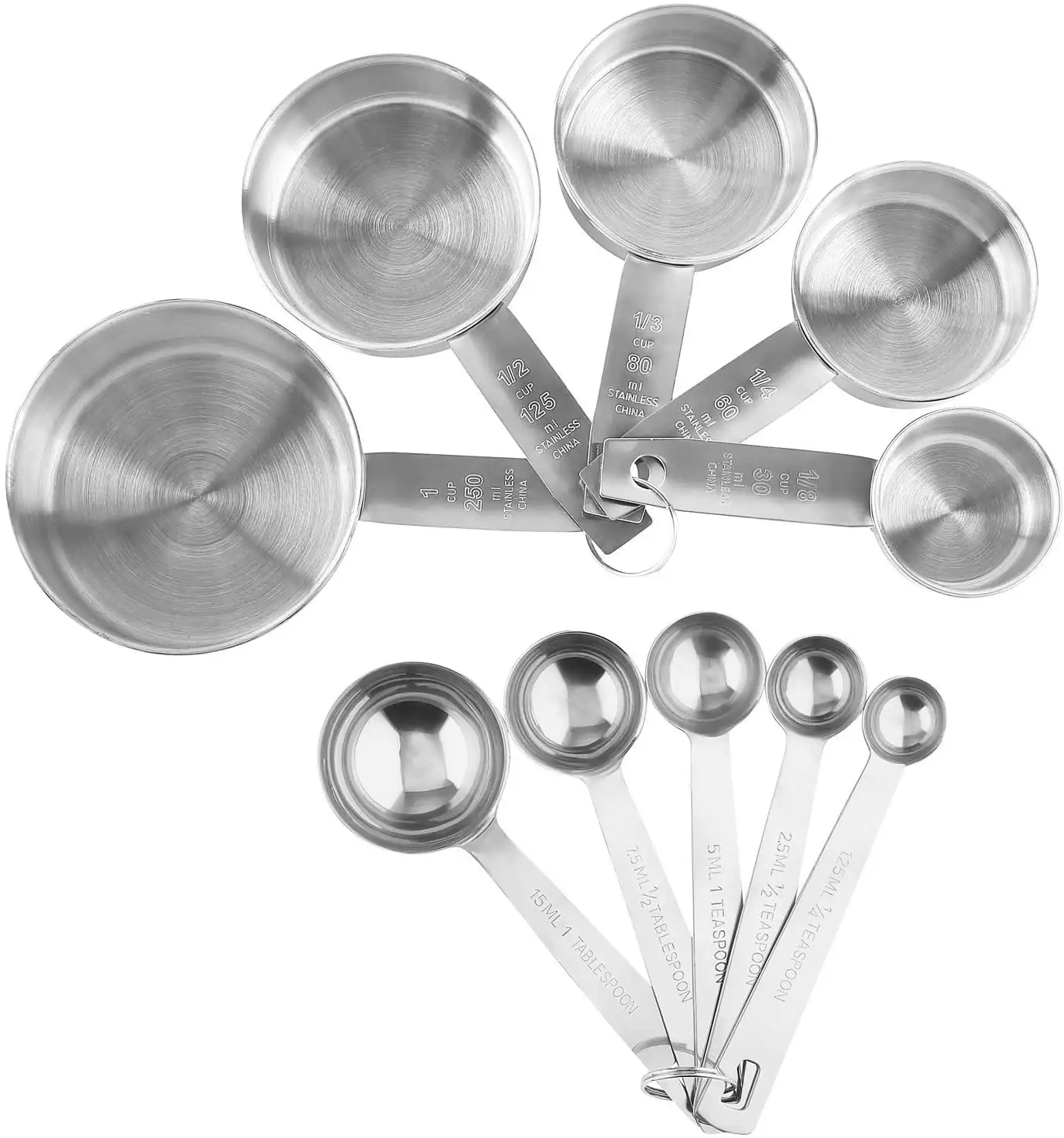 10-Piece Set Stainless Steel Measuring Cups And Measuring Spoons , 5 Cups And 5 Spoons