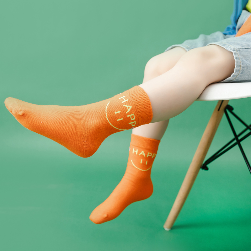 1~12 years old Kids crew happy smiley face cotton socks with multi colors socks children organic cotton