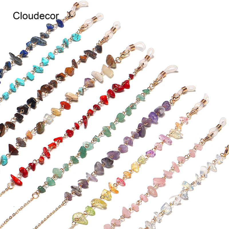 Colorful Natural Stone Crystal Glasses Chain Gold Plated Anti Loss Sunglasses Chain Beaded Turquoise Maske Lanyard Holder Women