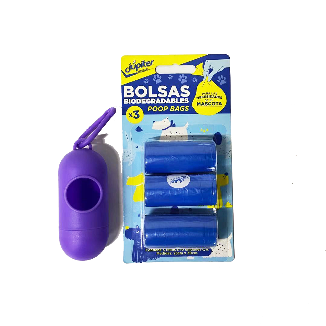 Home compostable PLA PBAT corn starch biodegradable disposable plastic dog poop bag of block package on roll with dispenser